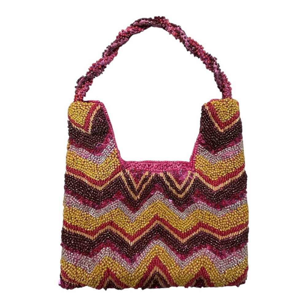 Beaded Mini Shoulder Bag | Bright Bold Chevron Design